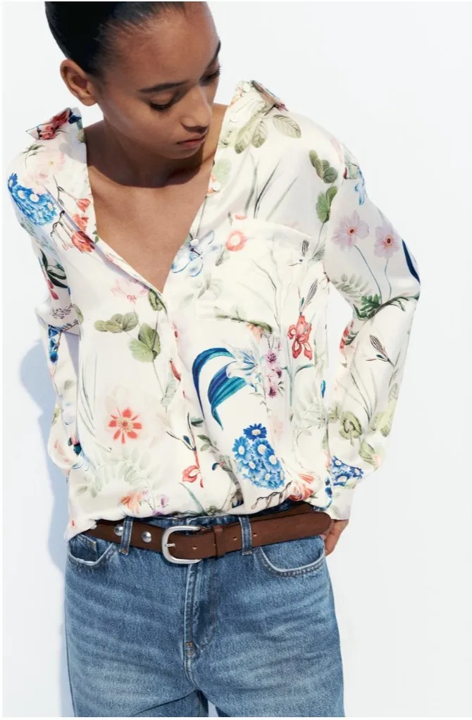 ZARA  |Flower Patterns Casual Style Long Sleeves Elegant Style